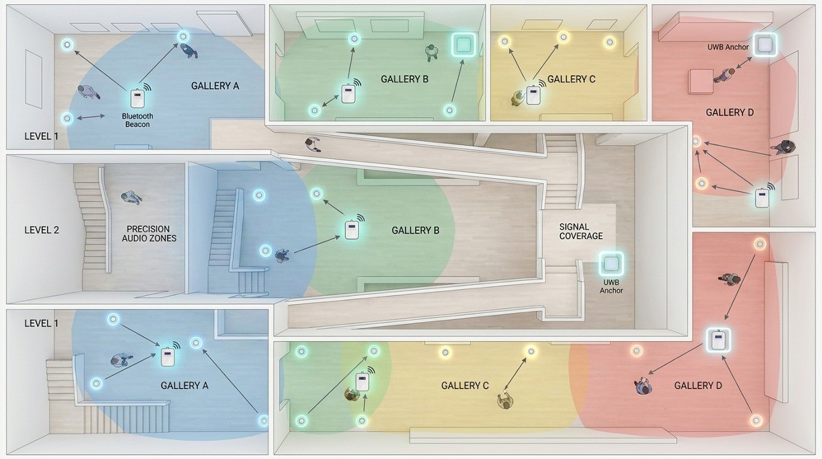 multi‑floor museum layout, distributed Bluetooth beacons multi‑floor museum layout, distributed Bluetooth beacons